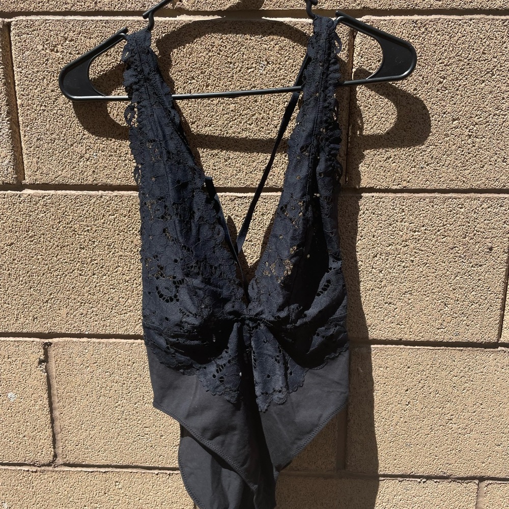 Black Semi-Sheer Lace Bodysuit